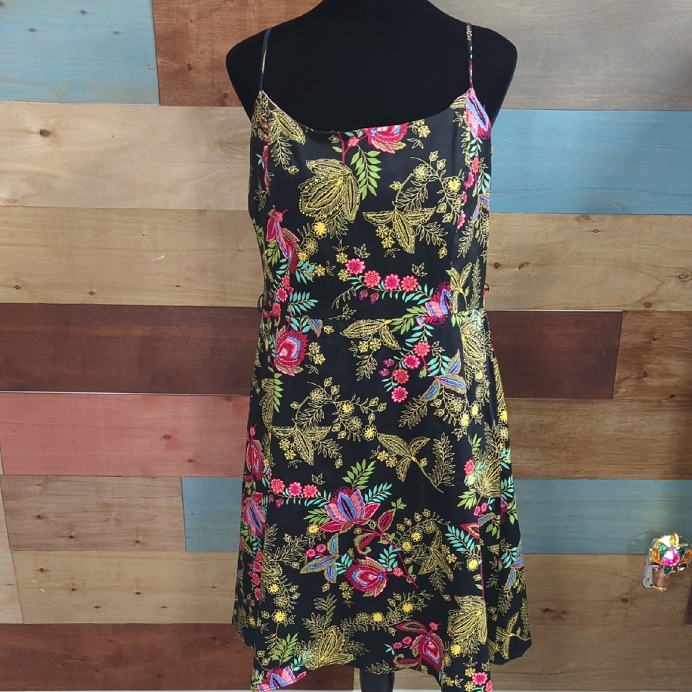 Jessica Howard Black Mini Dress with Pink and Gold Floral